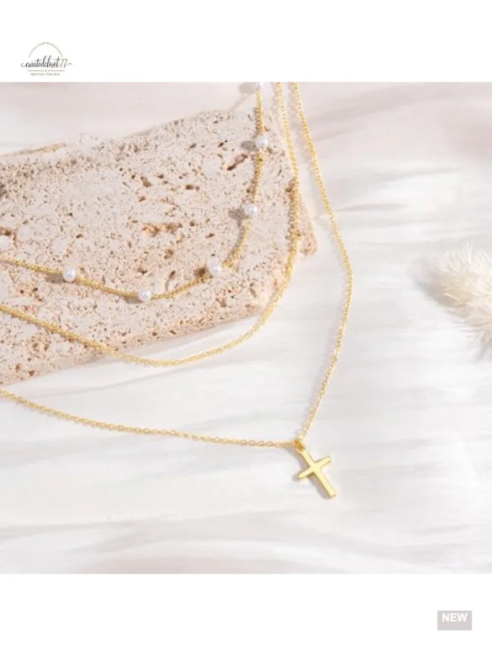 Layered Cross Chunky Necklace 14K Gold Plated Dainty Pendant Chain Faith